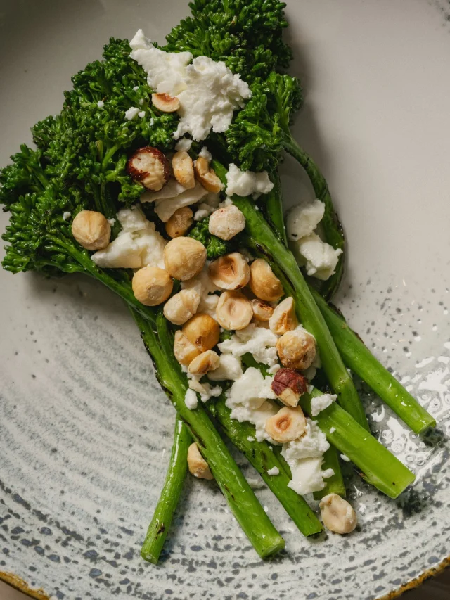 One for the middle of the table. Grilled broccolini with lemon-hazelnut dressing.